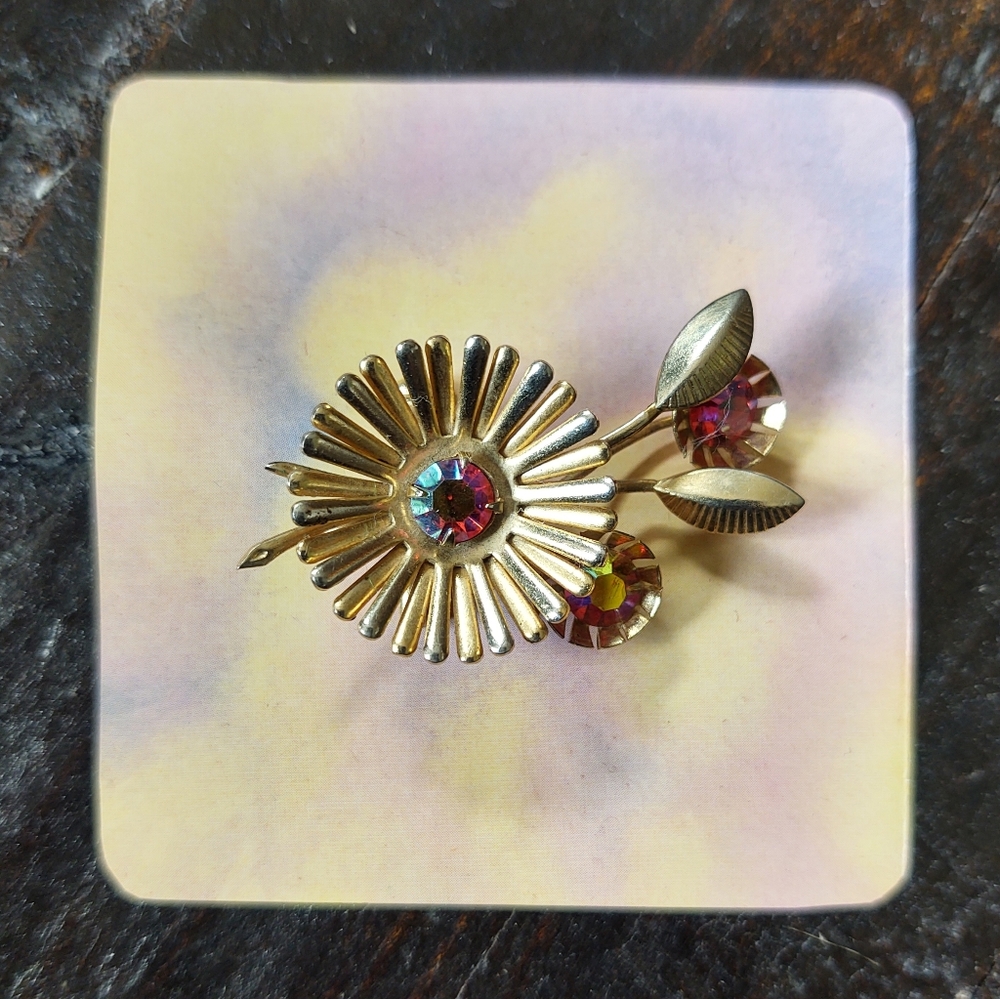 Beautiful brooch! Vintage atomic floral design pin - Picture 3 of 4